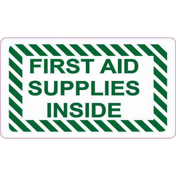3.5in x 2in First Aid Supplies Inside Sticker Vinyl Medical Emergency Sign