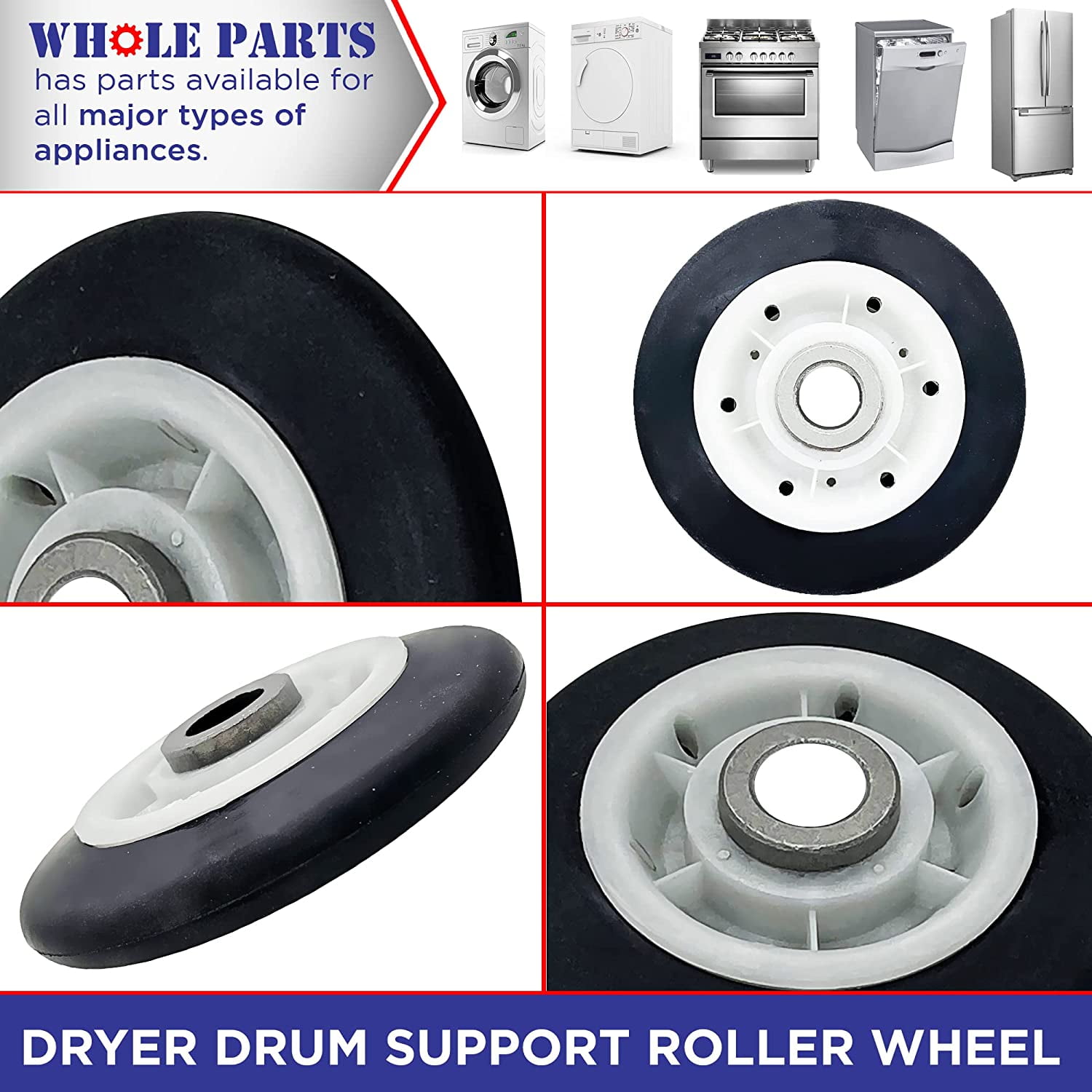 Whole Parts Dryer Drum Support Roller Wheel Part # 00422200/422200 - Replacement & Compatible With Some Bosch Dryers