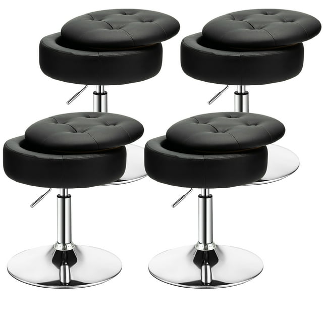Costway Set of 4 Adjustable Vanity Stool 360° Swivel Storage Makeup Chair with Tray Black