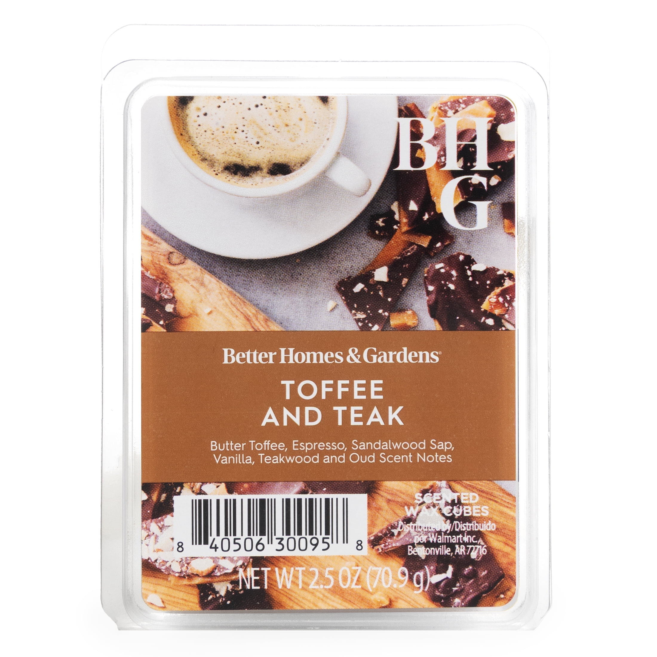 Better Homes & Gardens Toffee and Teak 2.5oz Wax Melts, Warm Woodsy Home Fragrance