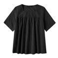 thumbnail image 4 of AherBiu Hauts à Manches Courtes pour Femmes Blouse Mignonne Col Carré Froncé Chemises Décontractées d'Été, 4 of 7