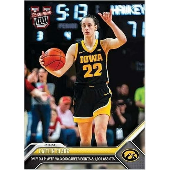 NCAA 2023-24 Bowman U NOW Basketball   Caitlin Clark #48 (Only D-1 Player W/ 3000 Career Points & 1000 Assists)