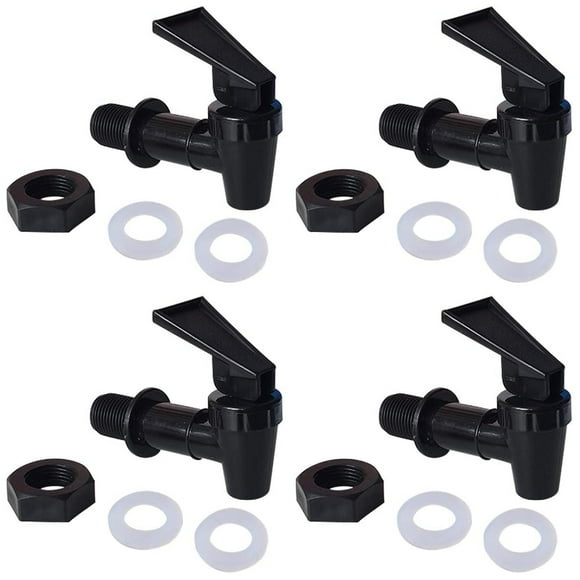4 Pieces Replacement Cooler Faucet Water Bottle Jug, Dispenser Tap Set, Reusable Spigot Spout Water Beverage Dispenser C,4 x Water cooler faucets 8 x Washers 4 x Lock nuts,Black