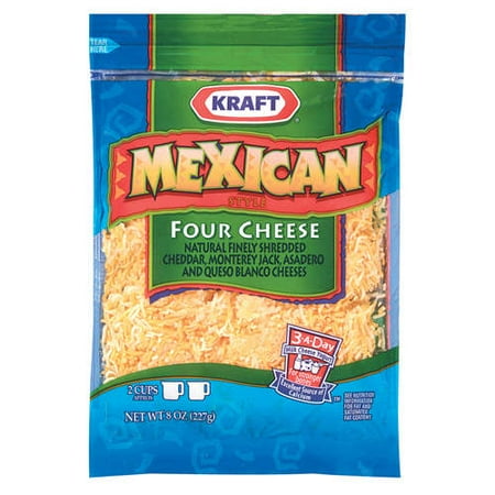 Kraft Natural Cheese Mexican Style Four Cheese Finely Shredded Shredded Cheese, 8 oz