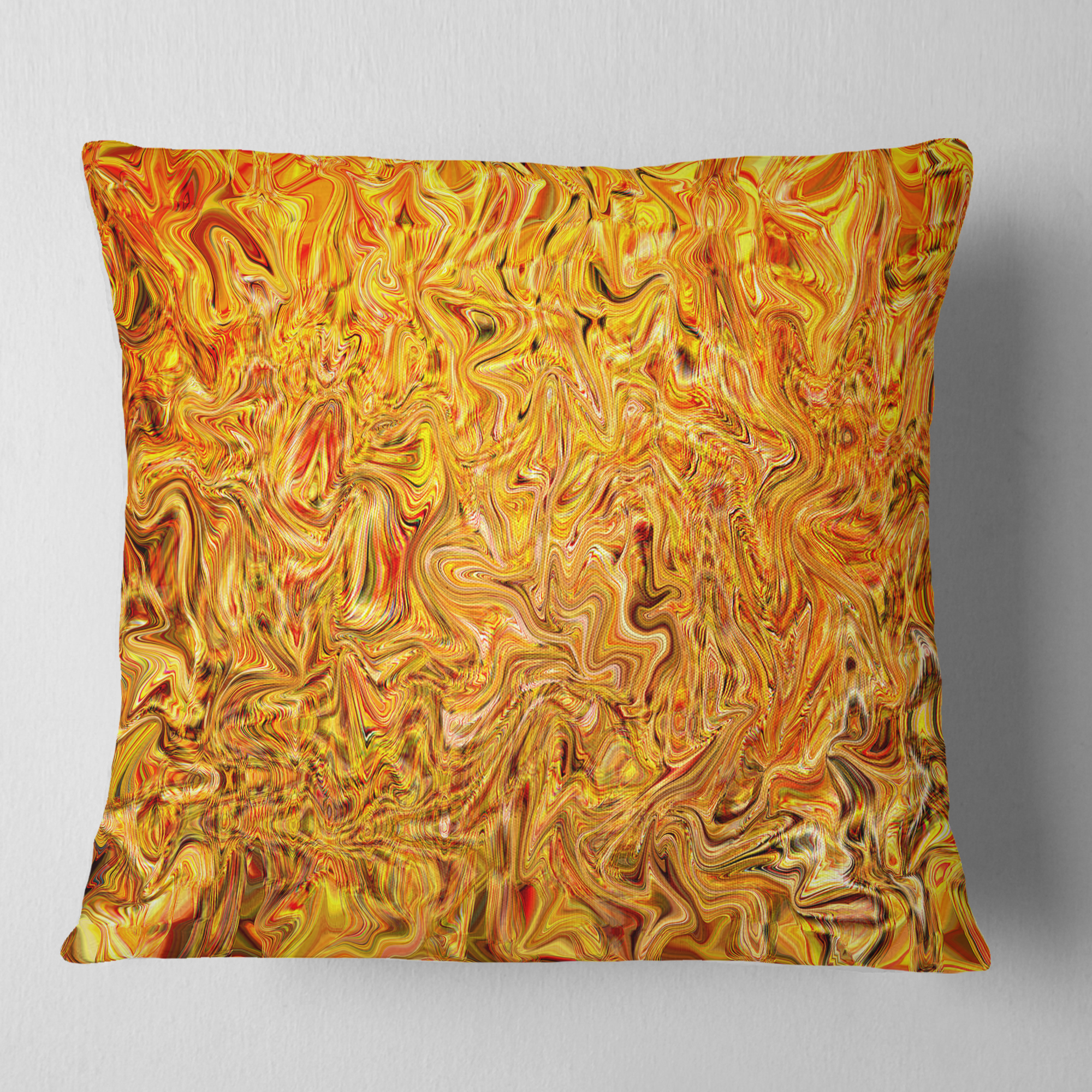 Designart Textured Flowing Yellow - Contemporary Throw Pillow - 16x16