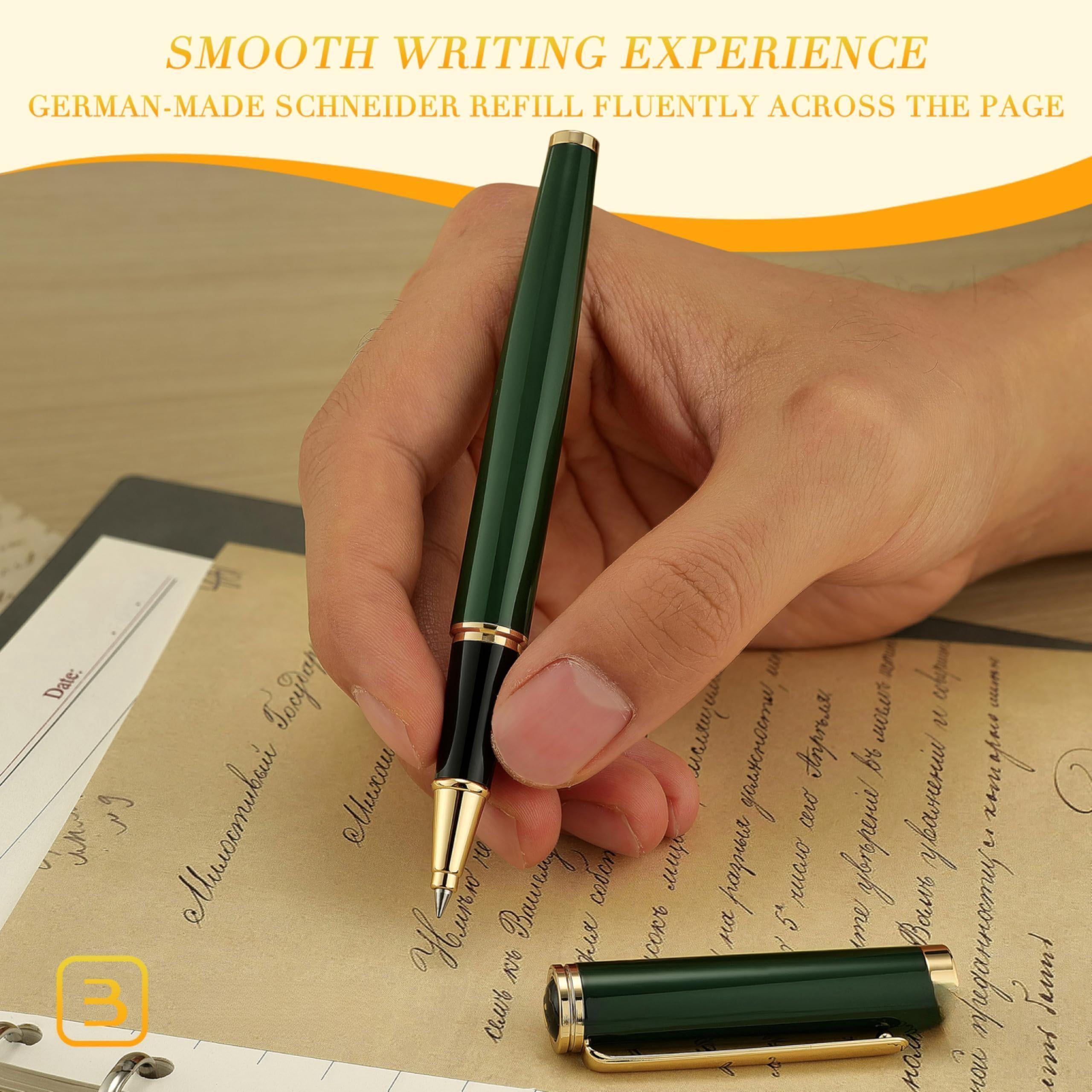 Luxury Rollerball Pen  Stunning Green Lacquer With Trim Noble And Elegant Designs Ink Refill Gift Set For Men & Women Refillable Executive Writing Nice Pens