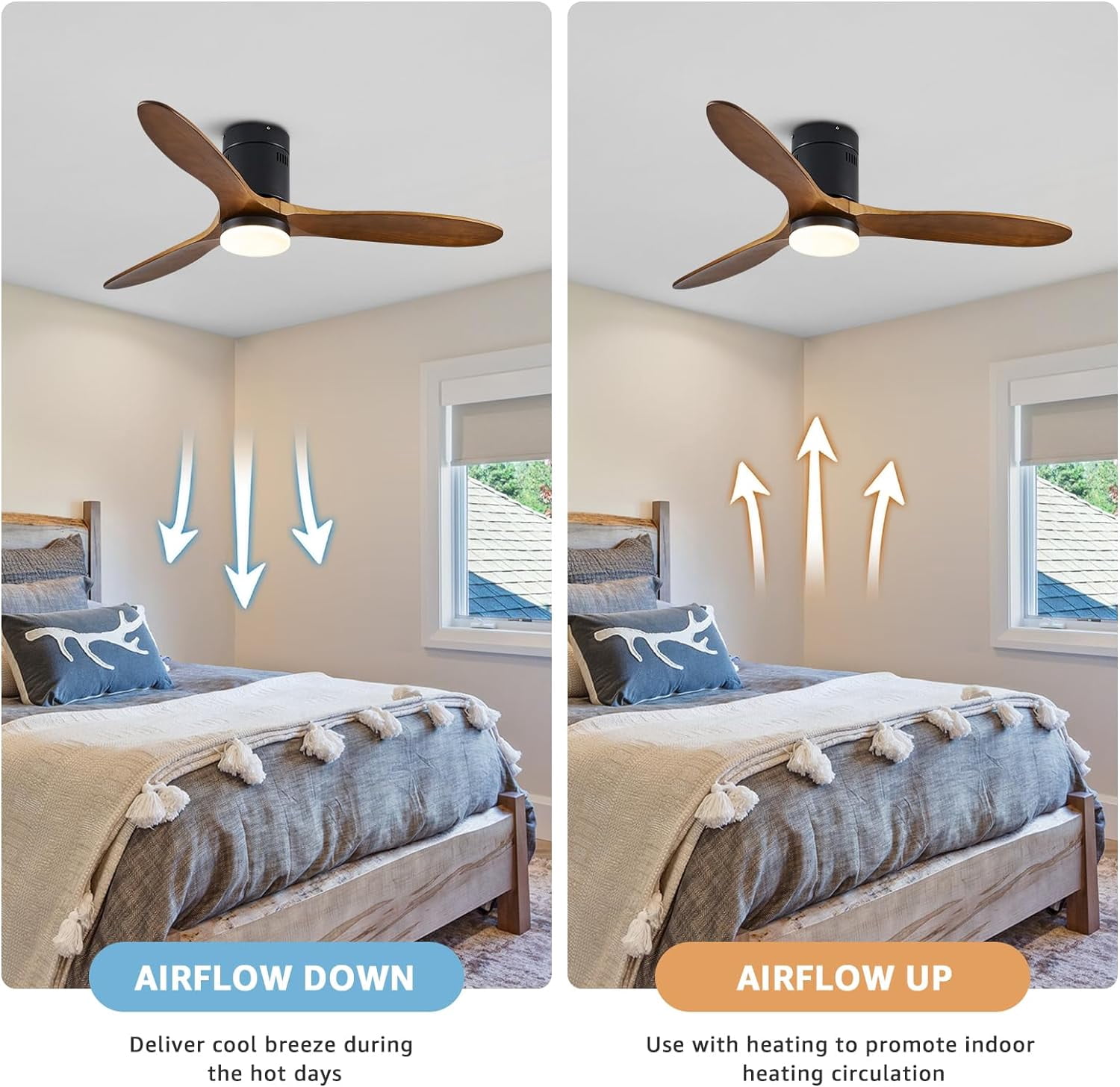 HOOMEDELIER 52'' Indoor Ceiling Fan with Light Kit,3 Blades,Reverse Airflow