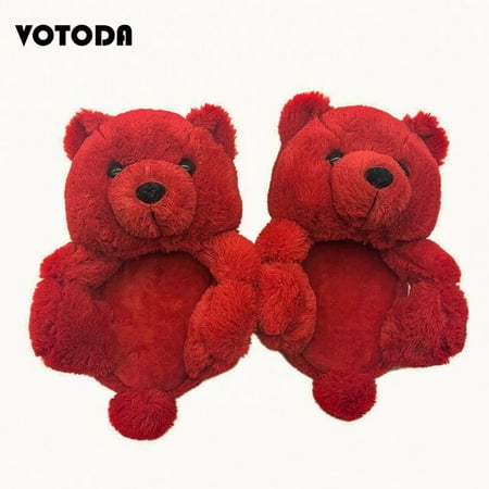 

Plush Teddy Bear Slippers Women Home Cotton Slippers Cute Cartoon Teddy Bear Slides Warm Soft Flat Shoes Ladies House Flip Flops