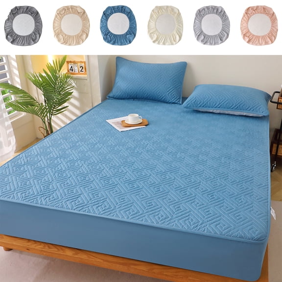 FEOLGEHLY Waterproof Twin XL Fitted Sheet, All Season Thickened Cotton Mattress Protector, Elastic Edge Non Slip Breathable Stain Resistant Skin Friendly No Fade Quick-drying, 70x78.74 in (Gray)