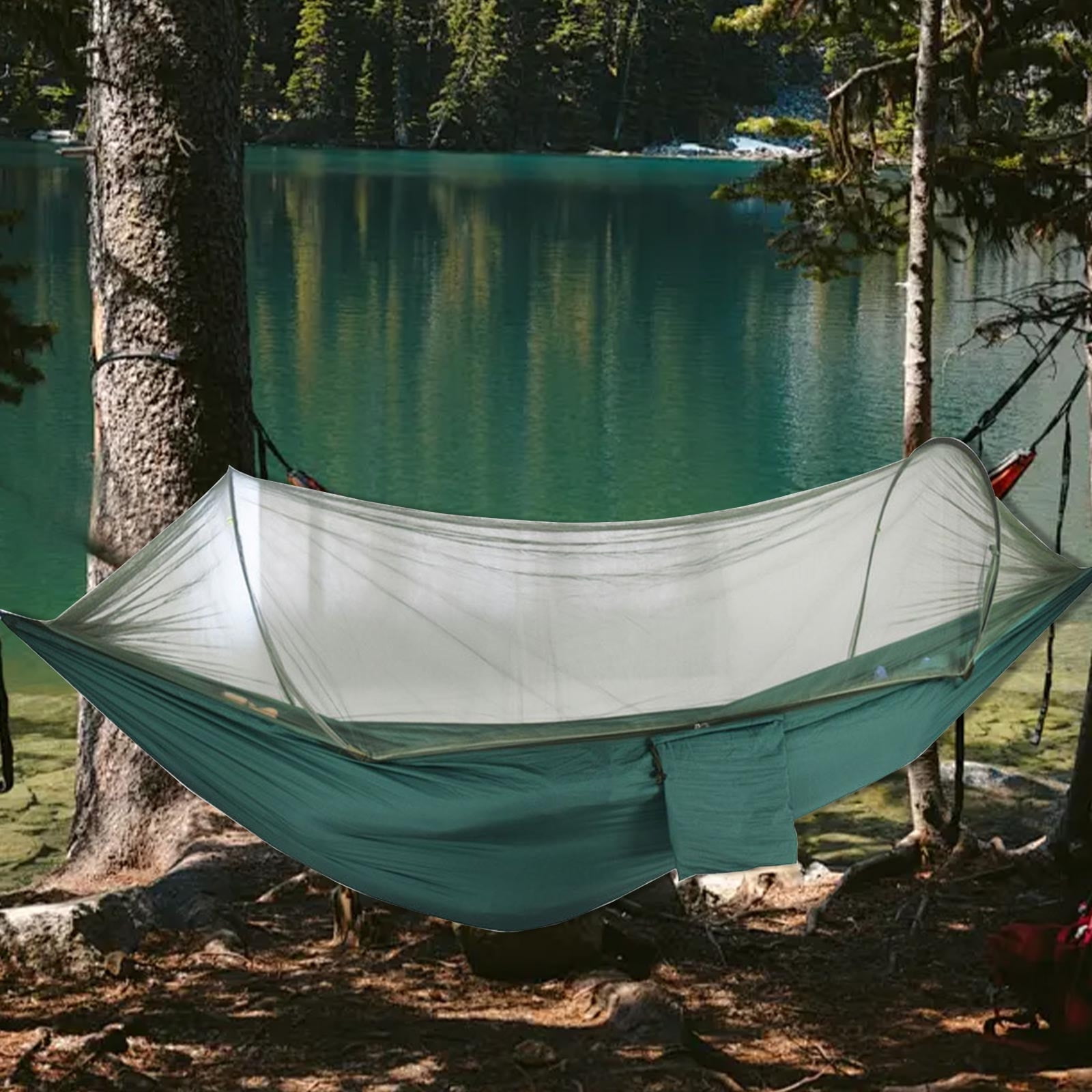 Ranliy Camping Hammock with Mosquito Net, Lightweight Hanging Hammocks Tree Straps Swing Hammock Bed for Outdoor Backpacking Backyard Hiking
