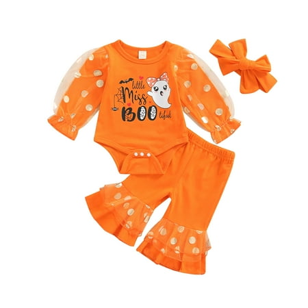 

3 Pcs Newborn Daisy Pattern Outfits Baby Girls Mesh Patchwork Playsuit Flared Pants Outfits