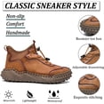 thumbnail image 2 of Men's Casual Genuine Leather Shoes Outdoor Lightweight Breathable Hand-Stitched Boots for Driving Walking Classic Shoes Brown 6.5 US, 2 of 7