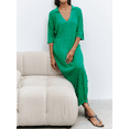 thumbnail image 2 of KelaJuan Women Long Dress, Elegant Half Sleeve V Neck Solid Loose Slit Dress Summer Knit Dress, 2 of 6