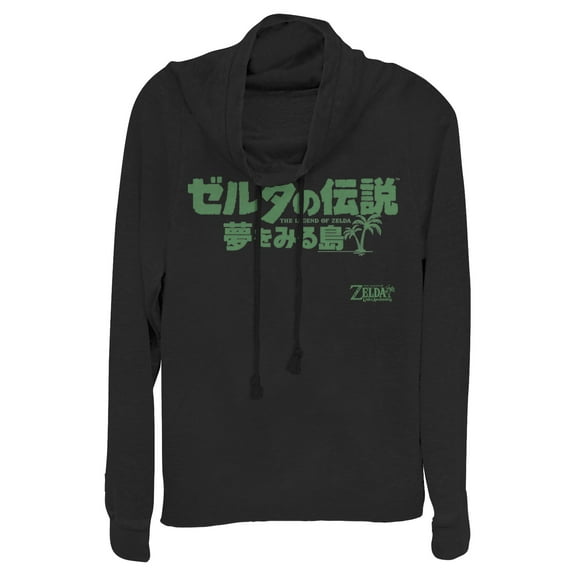 Junior's Nintendo Legend of Zelda Link's Awakening Japanese Logo Cowl Neck Sweatshirt Black 4X Large