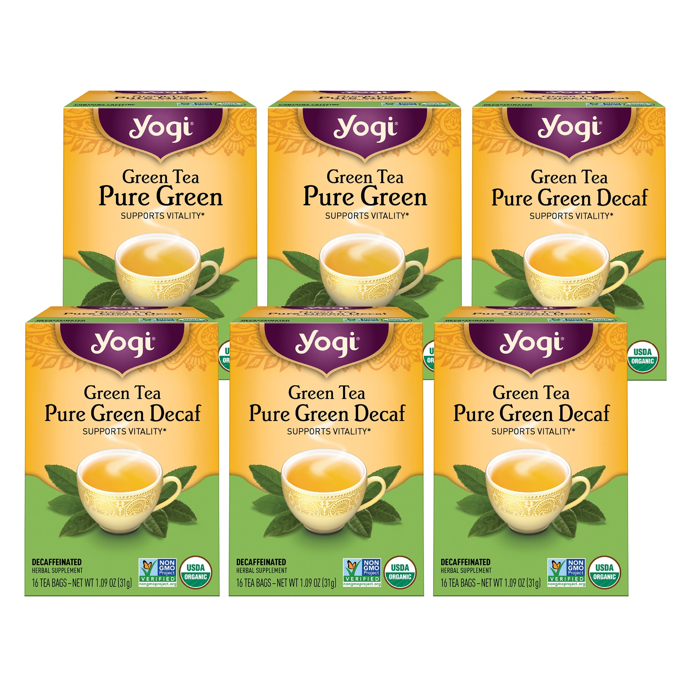Yogi Tea Green Tea Pure Green Decaf, Decaffeinated, Wellness Tea Bags