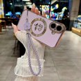 thumbnail image 2 of Compatible with iPhone 16 Magnetic Phone Case with Braided Strap, Rose Electroplated TPU Phone Protective Case, 2 of 5