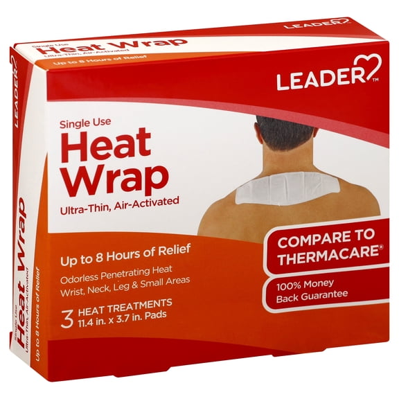 Leader Single Use Heat Wrap Ultra-Thin Air-Activated 3 Heat Treatments 11.4 in x 3.7 in Pads