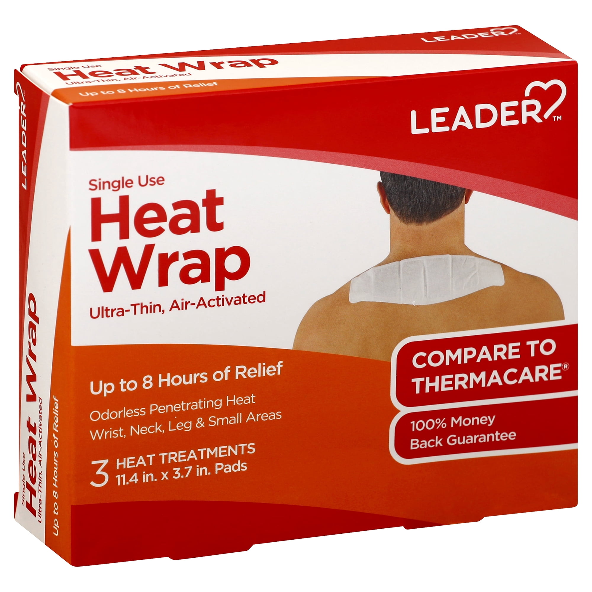 Leader Single Use Heat Wrap Ultra-Thin Air-Activated 3 Heat Treatments 11.4 in x 3.7 in Pads