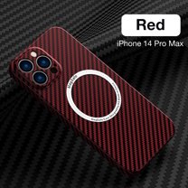SaniMore Case for iPhone 14 Pro Max 6.7" 2022, Carbon Fibre Texture Anti-drop Anti-fingerprint Lens All-inclusive Heavy Duty Protective Slim Light Wireless Charging Magnetic Case, Red