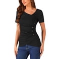 thumbnail image 4 of INSPIRE CHIC Knit Tops for Women's Short Sleeve Irregular Neck Ruched Side Blouse L Black, 4 of 4