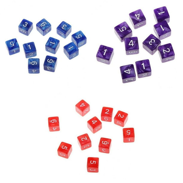 30 dados acrílicos D6 de 6 caras para juegos de rol, MTG, casinos y accesorios. Azul Púrpura Rojo