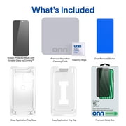 واقي شاشة زجاجي من onn Privacy لهاتف iPhone® 15، مصنوع من زجاج متين من Corning™ للحماية القصوى، يتضمن صينية سهلة الاستخدام