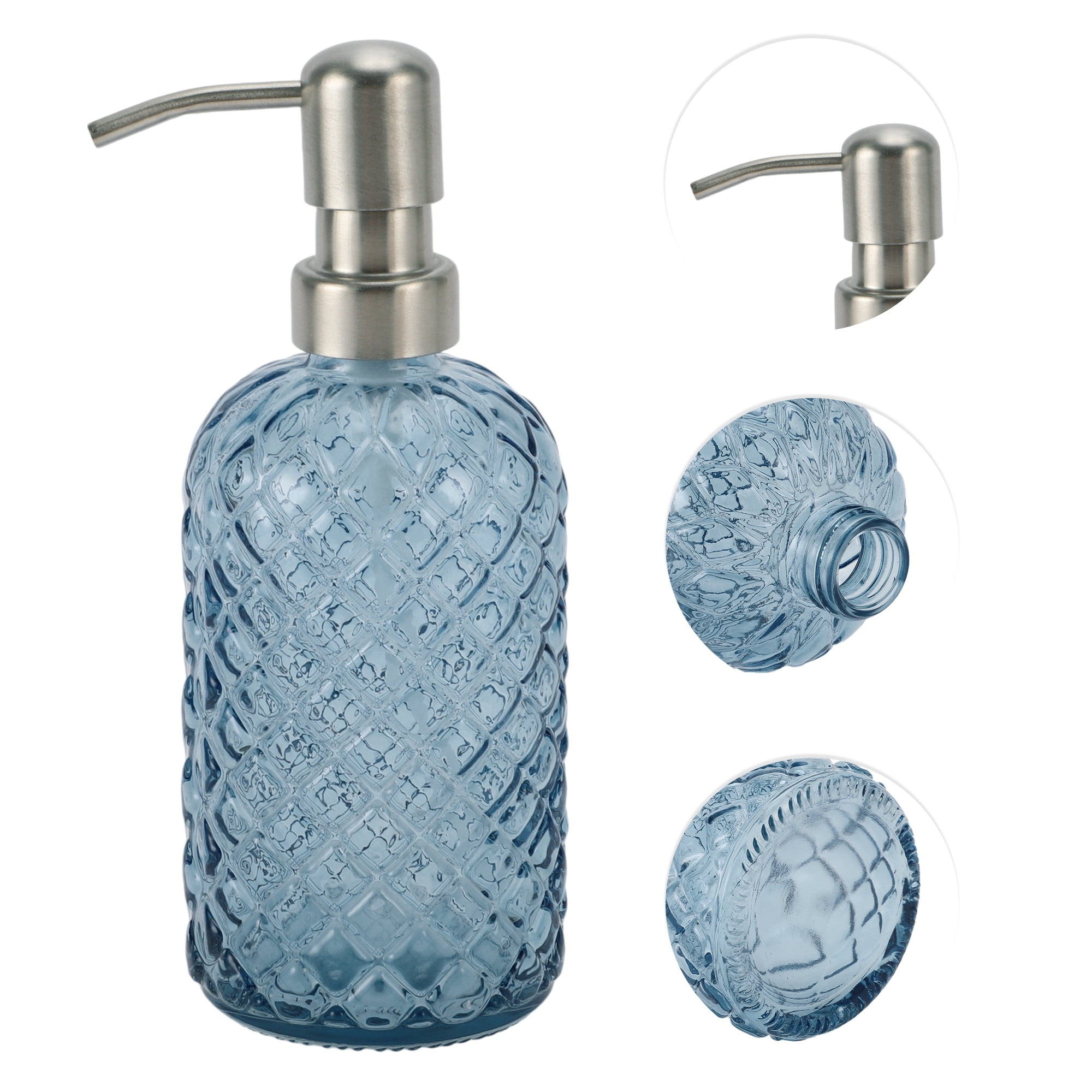 1 Pc Simple Cylindrical Soap Pump Dispenser for Bath 400ml Blue Silver Tone
