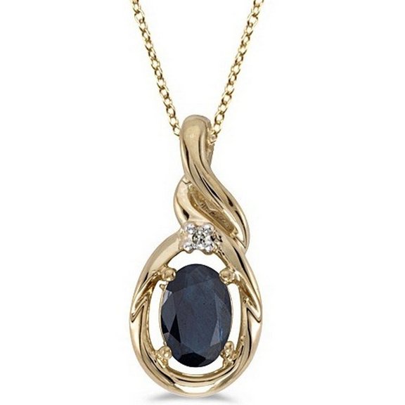 Blue Sapphire and Diamond Pendant Necklace 14k Yellow Gold (0.55ctw)