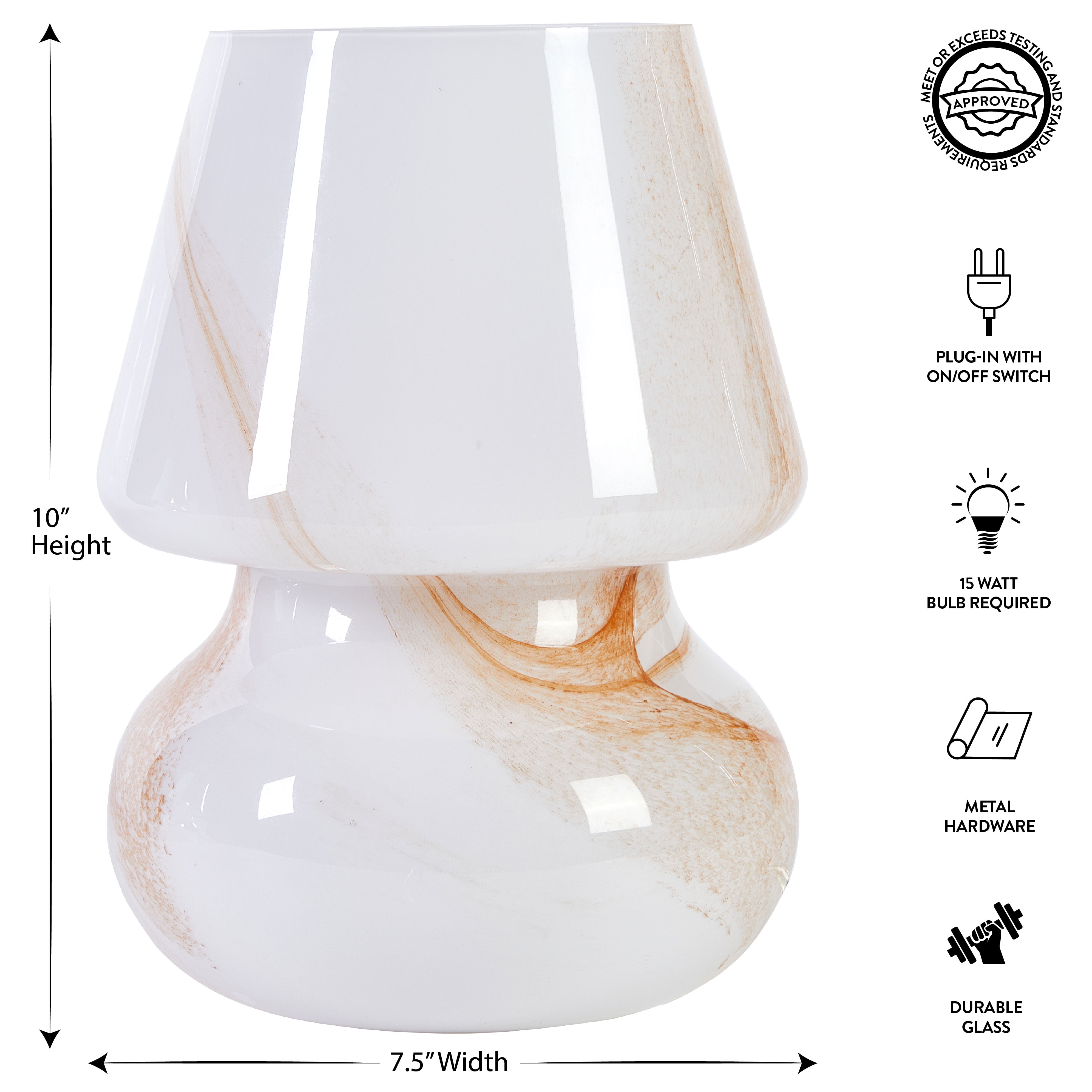 Urban Shop Brown Marble Glass Mushroom Lamp, 10" H x 7.5" W, Plug in