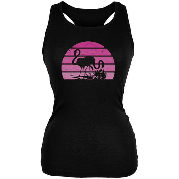 Florida Flamingo Retro Sunset Juniors Soft Tank Top Black 2XL