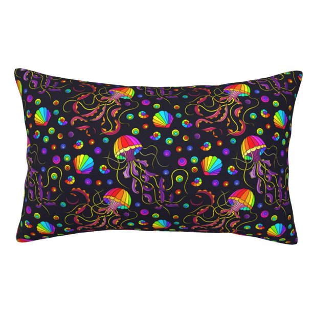 Fotbe Rainbow Jellyfishes Funda de Almohada Decorativa Estilo Occidental, Lujo en Algodón, Fundas para Almohadas King, Cojín Estampado para Decoración del Hogar-16"x24"