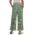 thumbnail image 2 of COEQINE Girls Ruffled Pants Elastic Waistband Long Trousers Track Pants with Pockets Wide Leg Trousers Loose Y2K Fashion Outfits for 13-14 Years, Retro Rose Vine Green, 2 of 8