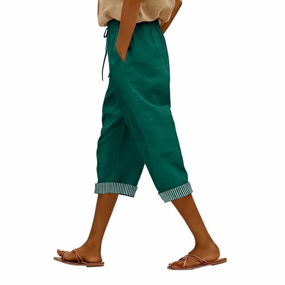 iHPH7 Capris Pants for Women Cotton Linen Casual Summer 2026 Straight Wide Leg Loose Drawstring Elastic Waist Cropped Trouser (S-3XL)