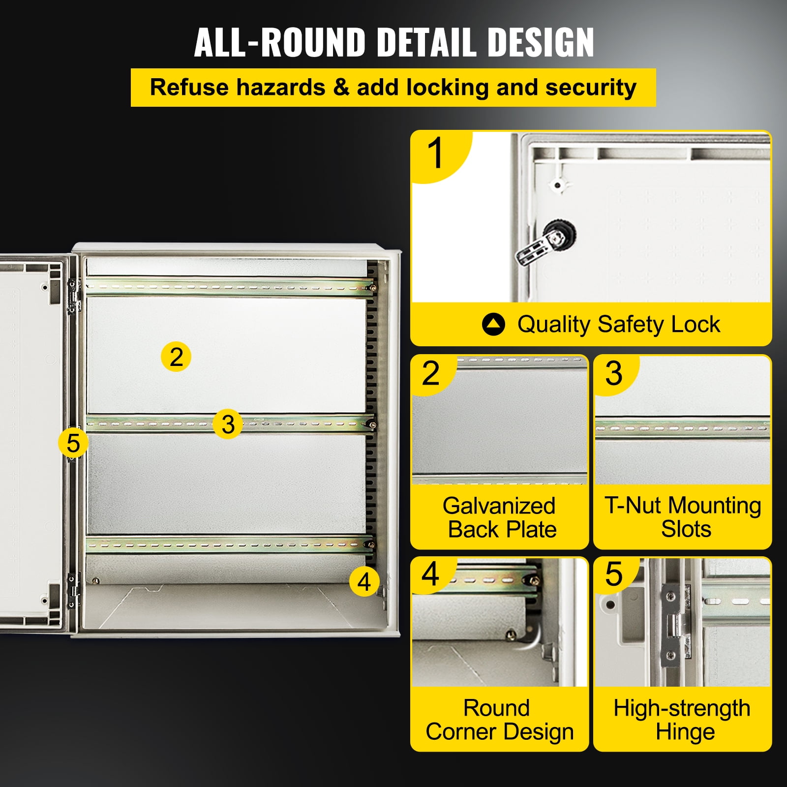 VEVOR Electrical Enclosure Box , 23.6 x 19.7 x 9.1", NEMA 4X Electronic Equipment Enclosure Box, IP66 Weatherproof, Wall-Mounted Electrical Enclosure With Hinges