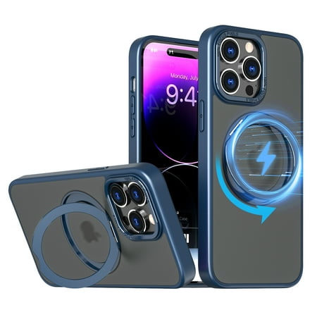 Magnetic Phone Case for iPhone 13 Pro Case, Phone Case with Magnetic Invisible Stand Kickstand Ring Holder Slim Thin Shockproof Anti-fall Translucent Bumper Women Men Cover Case,Blue