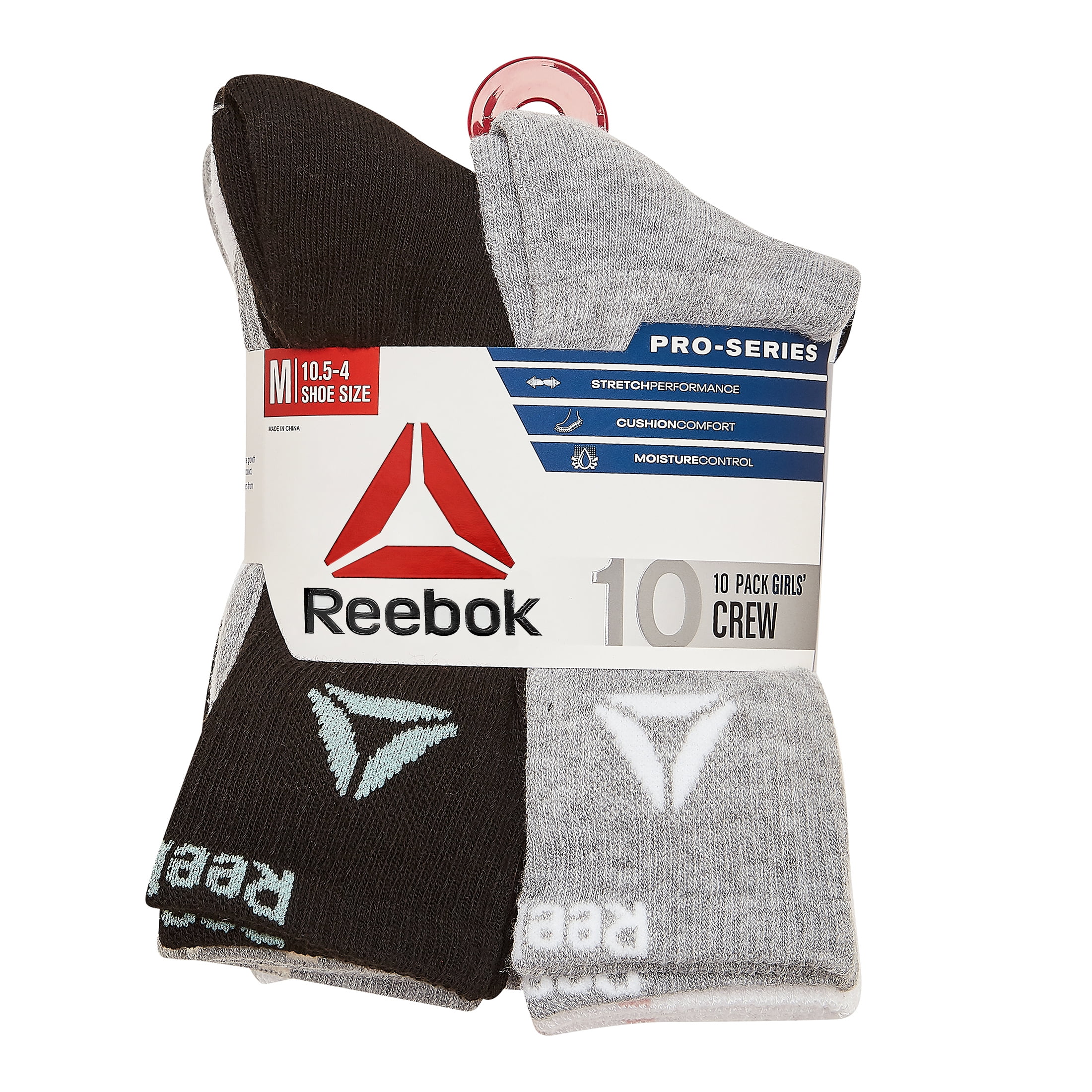 Reebok Girls Socks Pro-Series Crew Kids Socks, 10-pack