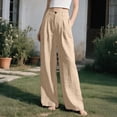 thumbnail image 2 of VBVC Women's Cotton-Linen Dress Pants,High Waisted Buttoned Work Trousers For Women,Ladies Summer Wide Leg Business Pants with Pockets,Beige,S-2XL, 2 of 9