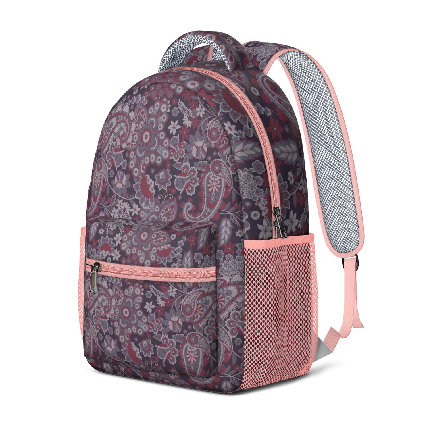 Artistic Waterproof School Backpack - Vintage Paisley Floral Print & Breathable Mesh Straps for Teens