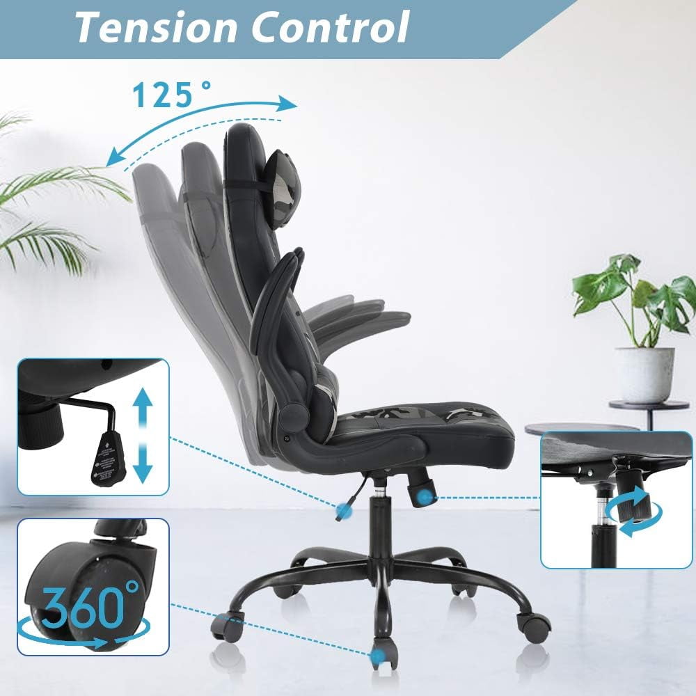 Dkelincs PC Gaming Chair Ergonomic Office Chair with Lumbar Support Flip Up Arms Headrest Adjustable Computer Desk Chair for Adults, Camo
