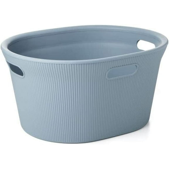 Superio 35L Ribbed Laundry Basket with Cut-Out Handles-Stone Blue