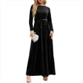 thumbnail image 1 of Vestido Elegante de Terciopelo con Cinturón, Plisado, de Larga, para Cóctel, Formal, Boda, Invitada, Corte A Negro M, 1 of 9