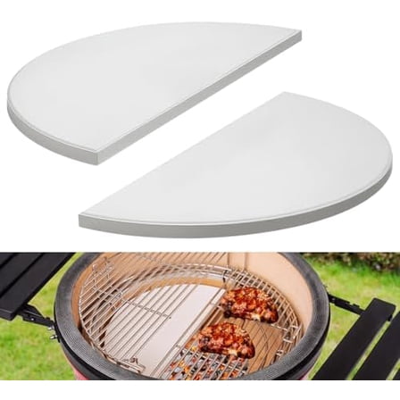 2 Pack 15” Half-Moon Ceramic Heat Deflector Plates Replacement Parts Accessories for Kamado Joe Classic I, II, III, Half ConvEGGtor Stone for Large Big Green Egg and Other Round 18” Charcoal Grills$$