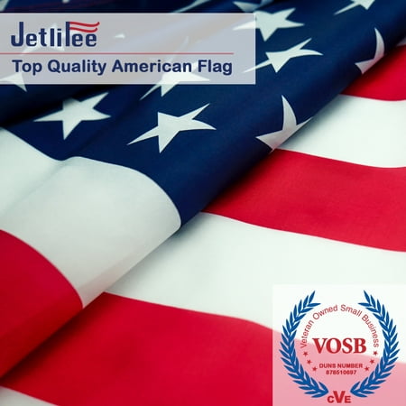 Jetlifee Breeze 3x5 Ft American Flag by US Veterans Owned Biz. Printed Stars and Stripes 68D Polyester US Flag Office Flags with 2 Brass Grommets Canvas Header and Double Stitched USA Flags 3 x 5 (Best Outdoor American Flag)