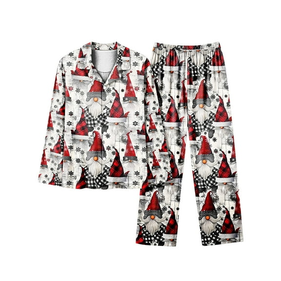 asdoklhq Fall Pajamas Women Christmas Long Sleeved Long Pants Couple Pajamas Women's Home Clothes Multicolor 2X