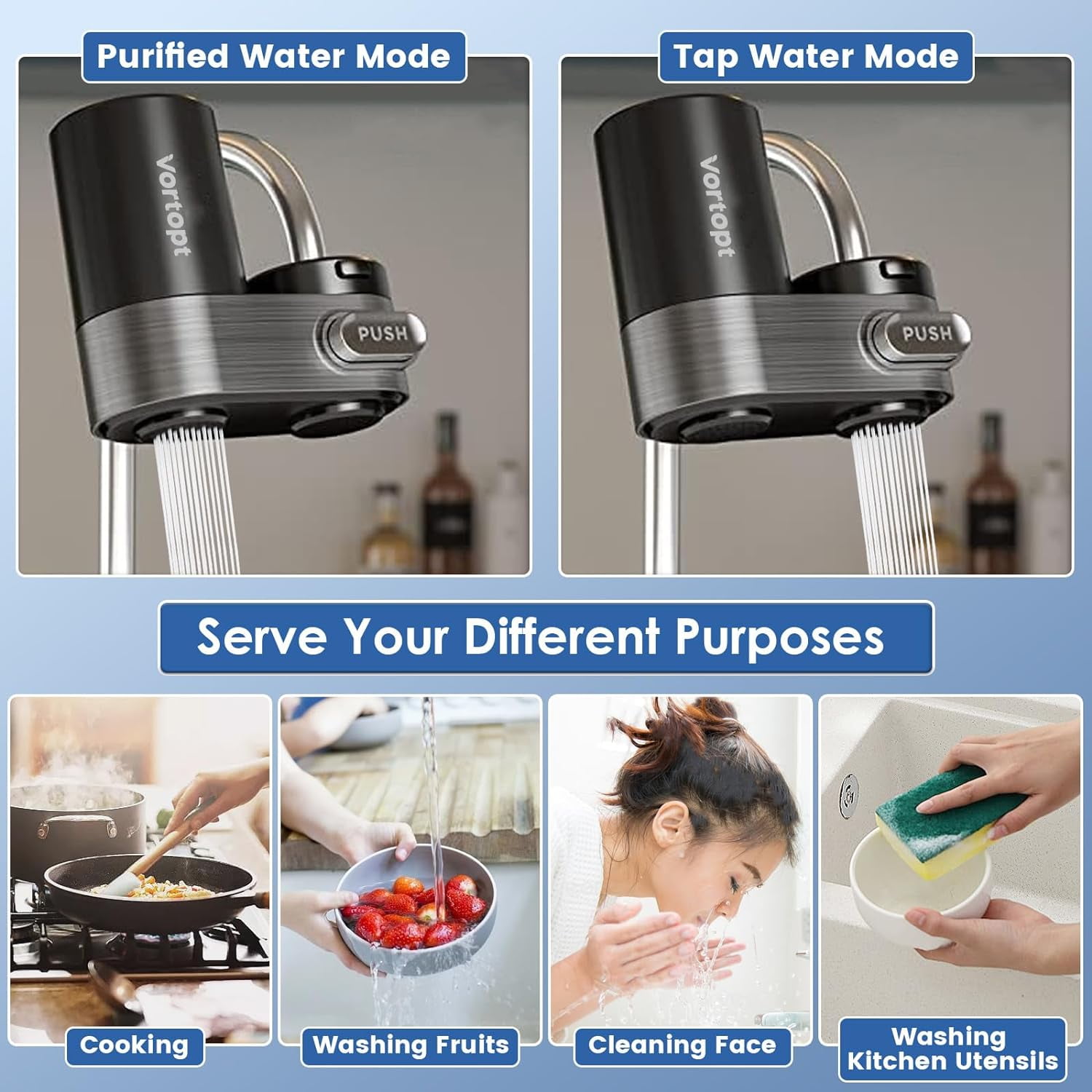 Vortopt T5 Water Filter for Faucet - NSF Certified Sink Water Filter, 350 Gallons Faucet Mount Tap Water Purifier for Kitchen & Bathroom, Reduces Lead, Chlorine, Bad Taste, Black
