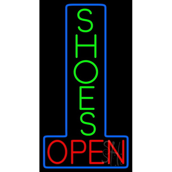 Vertical Green Shoes Open LED Neon Sign 20 x 37 - inches, Black Square Cut Acrylic Backing, with Dimmer - Bright and Premium built indoor LED Neon Sign for store interior Décor, Storefront.