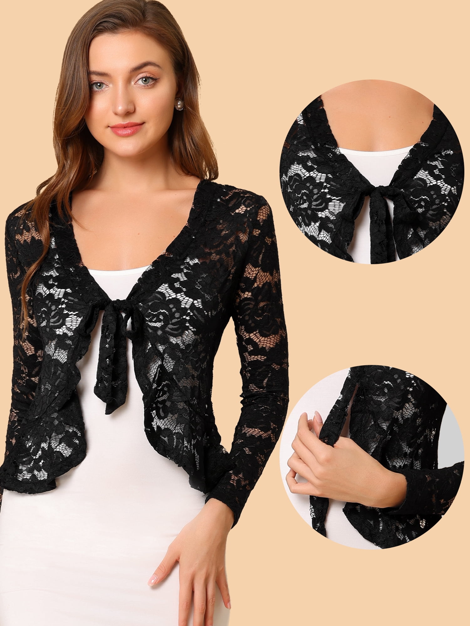 DARING DIVA Women's Ruffled Hem Floral Lace Crop Shrug Cardigan XX-Large Black