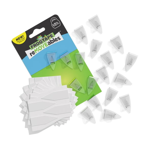 FrogTape reMOVEables Clear Mini Hooks, 18 Hooks and 24 Adhesive Strips