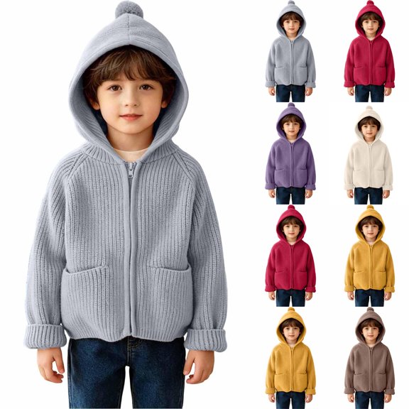 Baby Boy Knit Jacket Zip Up Hoodie Sweater Cardigan Hooded Coat Toddler Winter Tops