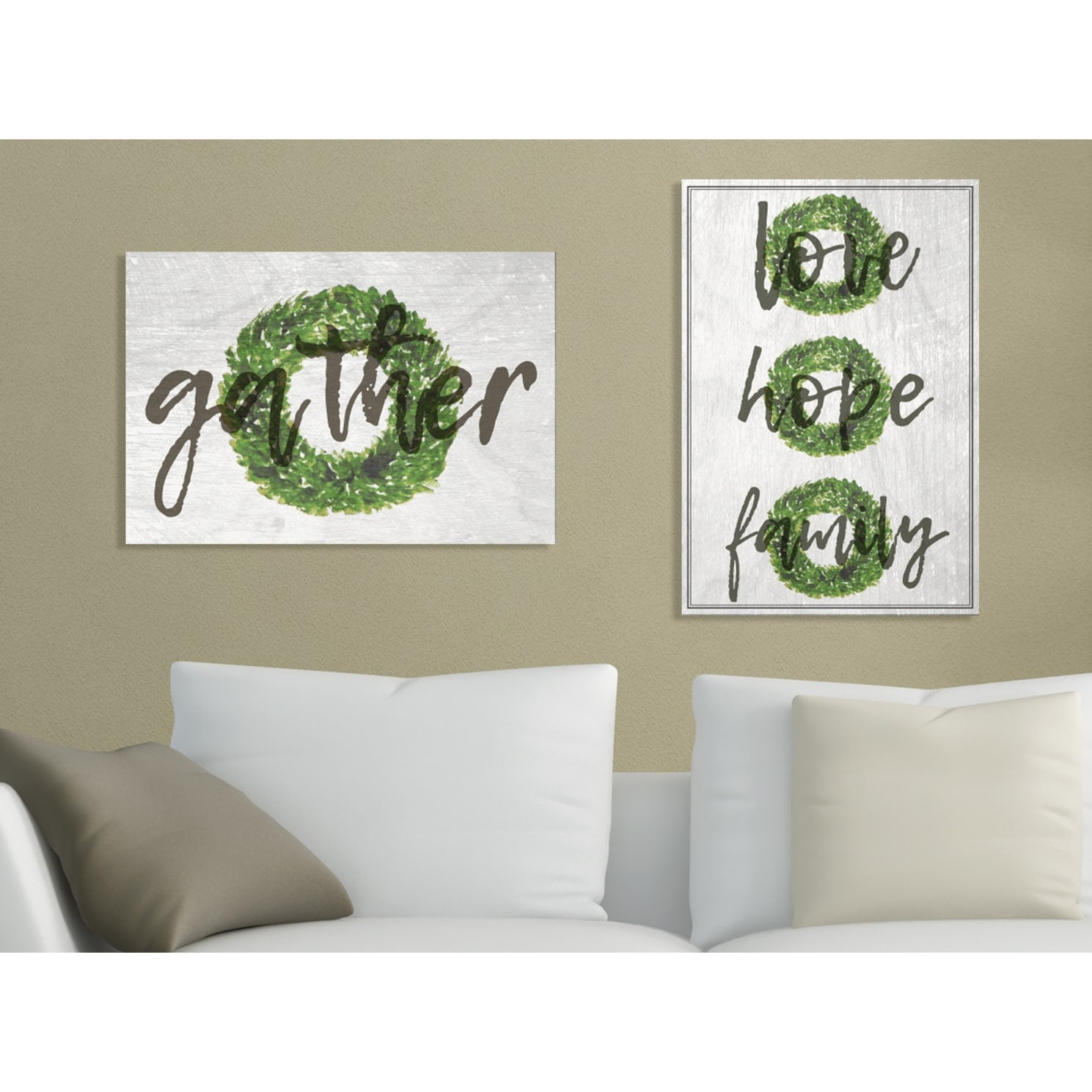 Stupell  Gather Boxwood Wreath Typography Stretched Canvas Wall Art 24 x 30